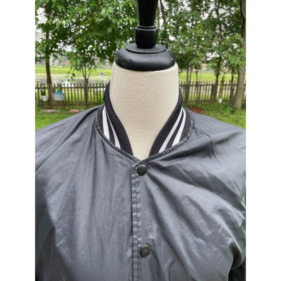 Vintage Auburn USA Black Bomber Jacket With Striped Ribbed Collar & Cuffs Lightw - Picture 2 of 8